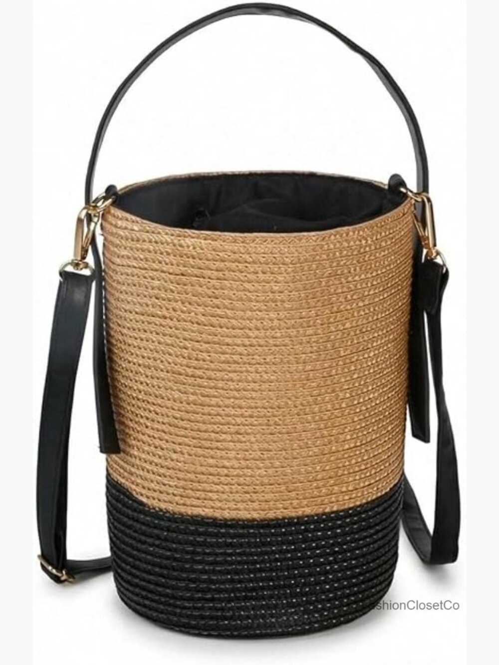 Mini Woven Bucket Bag Crossbody Purse with Leather Strap Drawstring Closure